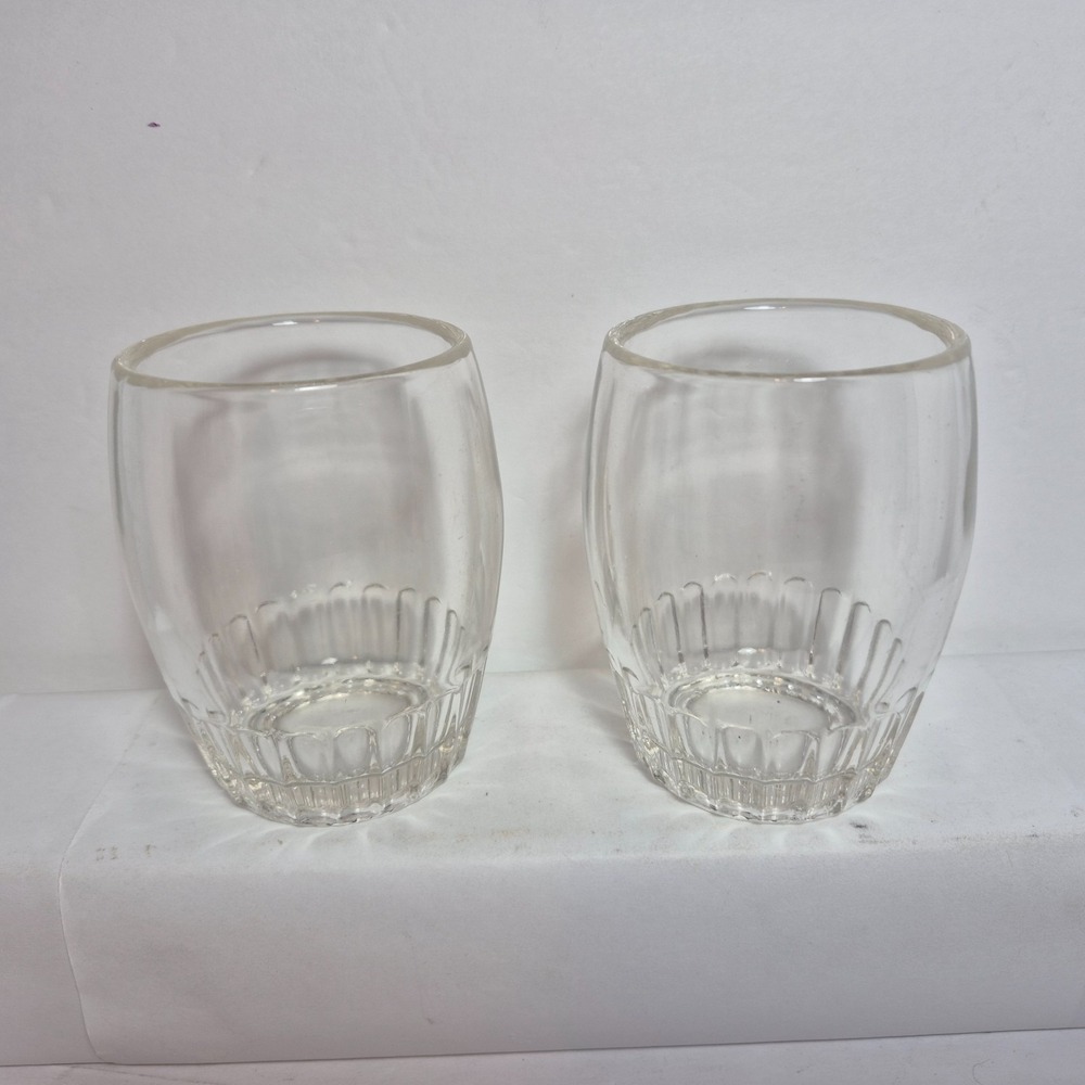 2 Federal Glass Barrel Clear Tumbler Lowball Glasses Mid-Century Barware Vintage